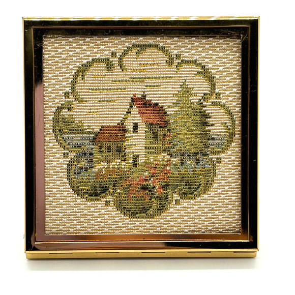 Vintage Elgin American Powder Box Country Scene Dust Bag Original Box - Picture 2 of 14